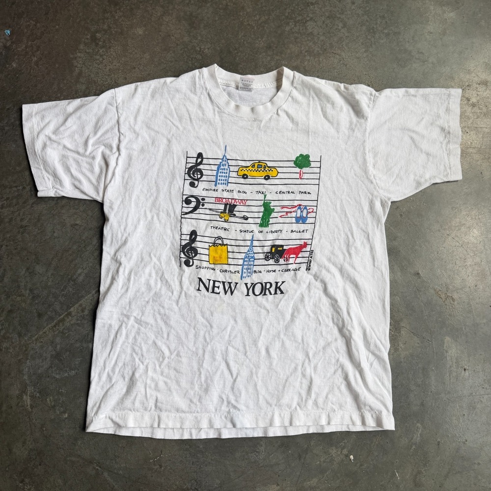 Vintage 80s 90s New York City Tourist Graphic Shirt White Tee Mens XL USA Made